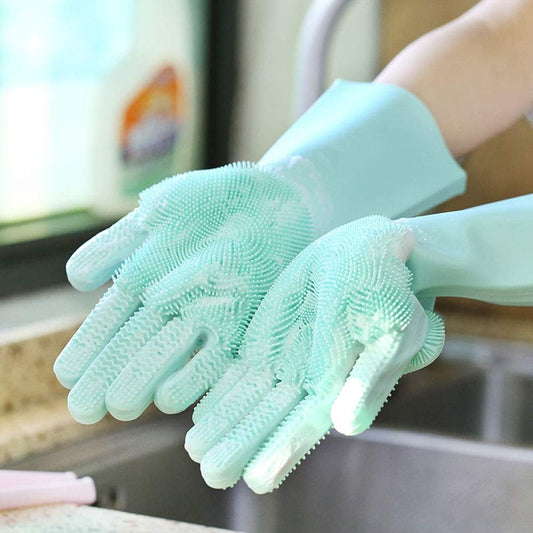 Magic Reusable Silicone Gloves with Wash Scrubber, Heat Resistant, for Cleaning, Household, Dish Washing, Washing the Car